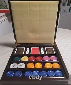 Renzo Romagnoli Poker Set Luxury Wood Marbled Lucite Chips Italy (Used But New)