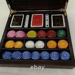 Renzo Romagnoli Poker Set Luxury Wooden Box Marbled Lucite chips Italy Complete