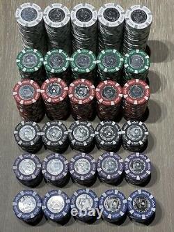 Royal Flush Metal Stamped Engraved Coin Inlay Quality 14g Clay Poker Chips Set