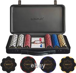 SLOWPLAY Nash 14 Gram Clay Poker Chips Set for Texas Hold'Em, 300 PCS/500PCS, Bl