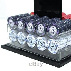 Scroll 10 gram Ceramic Poker Chip Set 1000 Acrylic Carrier and Racks