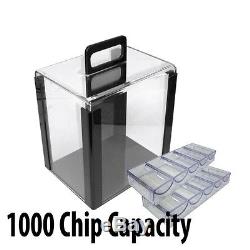 Scroll 10 gram Ceramic Poker Chip Set 1000 Acrylic Carrier and Racks