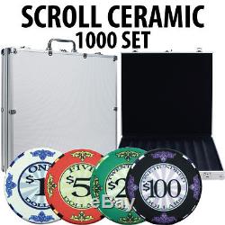 Scroll 10 gram Ceramic Poker Chip Set 1000 with Aluminum Case