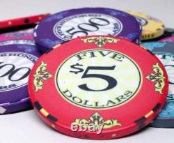 Scroll 10 gram Ceramic Poker Chip Set 500 with Hi Gloss Wood Case