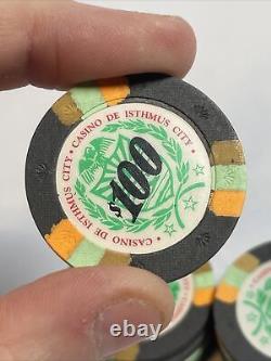 Set of 15 Paulson 1998 Casino De Isthmus $100 Poker Chips James Bond One Hundred