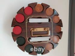 Set of 299 Vintage Catalin Poker Chips in a Wooden Art Deco Rack with Handle