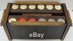 Set of 396 Vintage Clay Poker Chips With Oak Carrying Case