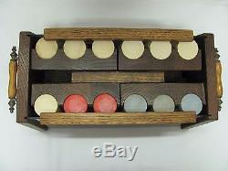 Set of 396 Vintage Clay Poker Chips With Oak Carrying Case