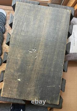 Set of Antique Numbered Poker Chips 5, 10, 25, 100 with antique caddy