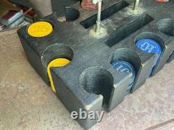 Set of Antique Numbered Poker Chips 5, 10, 25, 100 with antique caddy