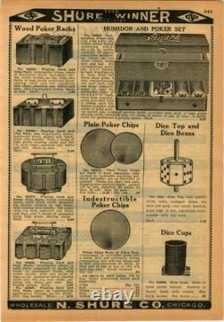 Set of Antique Numbered Poker Chips 5, 10, 25, 100 with antique caddy