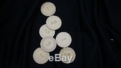 Set of Antique/Vintage Clay Monogrammed Poker Chips with Wooden Caddy
