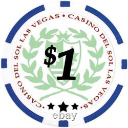 Set of of 750 Casino Del Sol 11.5 Gram Poker Chips with Case, Cards, Dealer Butt
