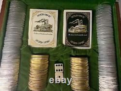 Southern Comfort Riverboat Gambler Poker Set Gold Silver Chips Cards Dice Box