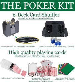 Super Casino Game Set 6 Deck Shuffler+360Pcs Chips+8 Poker Cards+Card Shoe+Chip