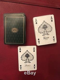 Super Rare Vintage Gucci Poker Card Set Dice Chips Luxury Game Red Leather Italy