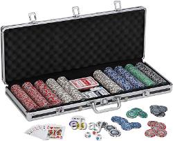 Texas Hold'Em Clay Poker Chip Set with Aluminum Case, 500 Striped Dice Chips