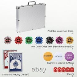 Texas Holdem Poker Chips Set, 500 Pcs Poker Set, Denomination Poker Chip Set Wi