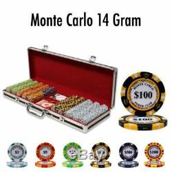 Texas Holdem Popular Poker Chip Set Monte Carlo 500ct 14g Black Aluminum Case