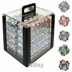 Trademark 1000 4 Aces With Denominations Poker Chips In Acrylic Carrier, Clear
