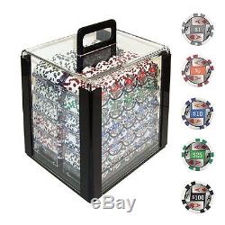 Trademark 1000 4 Aces with Denominations Poker Chips In Acrylic Carrier, Clear