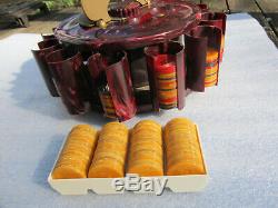Turnit Poker Chip Rack / Caddy & Card Holder, Cranberry Marbled Vintage Bakelite