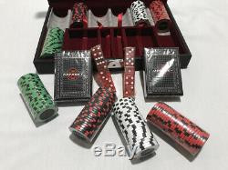 ULTRA RARE ODYSSEY GOLF LEATHER POKER CHIP SET WithCARDS, DICE & 200 CHIPS B-NEW