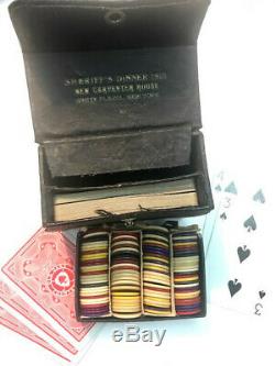 Unique Vintage Travel Poker Set Sheriff's Dinner 1915 (Black Leather Case)