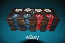 Vintage Rare Engraved Prince Of Wales Poker Chip Set With Wood Rack / Holder