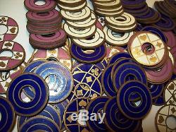 Vintage Royal Flush Brass Metal Enamel Poker Chip Set Of 139 Gambling Betting