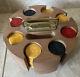 VINTAGE SET OF 200 BAKELITE/CATALIN POKER CHIPS WithCAROUSEL CADDY BLUE YELLOW RED