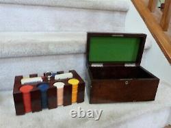 VINTAGE Set of 200+BAKELITE Poker Chips Wood Box & Rack Insert