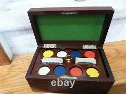 VINTAGE Set of 200+BAKELITE Poker Chips Wood Box & Rack Insert