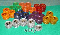 VINTAGE TRANSLUCENT POKER CHIPS SET, 320 Transparent POKER CHIPS Denominations