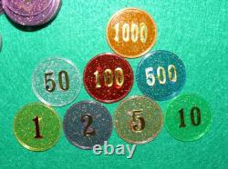 VINTAGE TRANSLUCENT POKER CHIPS SET, 320 Transparent POKER CHIPS Denominations