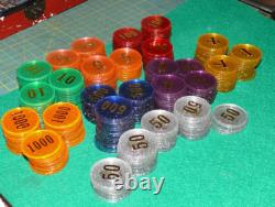 VINTAGE TRANSLUCENT POKER CHIPS SET, 320 Transparent POKER CHIPS Denominations