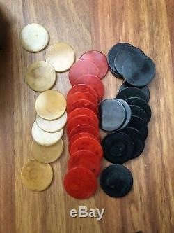 VTG Bakelite Poker Chip Set With Caddy Cards Scotty Fox Wire Haired Terrier Dog