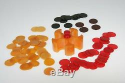 VTG Catalin Bakelite Marbleized Butterscotch Mini Poker Chip Set Caddy & Chips