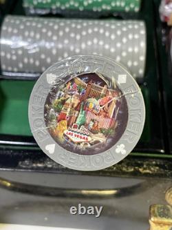VTG Las Vegas Sign Hi-Gloss Wood Box Poker Chip Set 300 Ct. CASINO IMAGE CHIPS