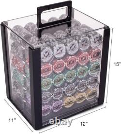 Versatile 1000 Poker Chip Set 14g Clay Chips with Removable Acrylic Tray Case
