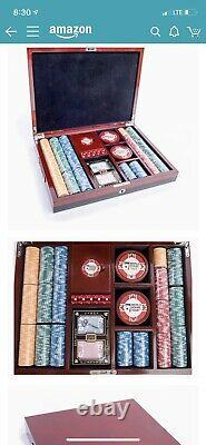 Very Rare 500 11.5 clay poker chip set, World Poker Tour Wood Case With Dice And