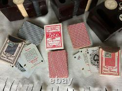 Vintage 1940s Poker Chip set 288 Flat Edge Scimitar 3 decks Bee playing cards