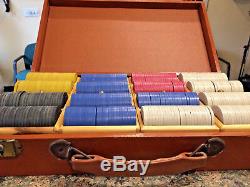 Vintage 1950's Clay Poker Chip Set 5 Denominations 400 AV in Original Case