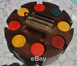Vintage 200+ Bakelite Poker chips Butterscotch Teal Green Red Veins Carousel set