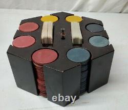Vintage 200 Clay Poker Chips Card Set Wood Case