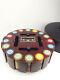 Vintage 400 Chip Poker Set with Wooden Carousel Caddy and Cover wood has damage
