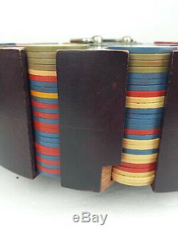 Vintage 400 Chip Poker Set with Wooden Carousel Caddy and Cover wood has damage