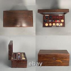 Vintage'40s 291 Poker Chip Set in Box with Caddy & 2 Decks Bakelite Clay Plastic
