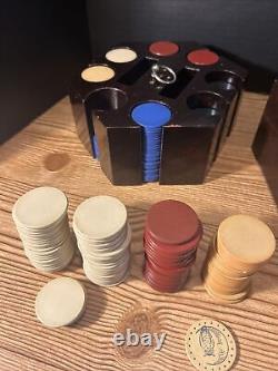 Vintage'40s 296 Poker Chip Set in Box with Caddy Bakelite Clay Plastic Wood Box