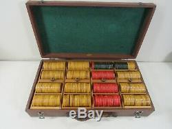 Vintage 437 Red, Butterscotch and Green Bakelite Chip Set in Case Box